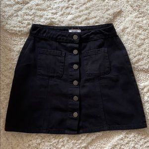 Button front black denim A-line Skirt